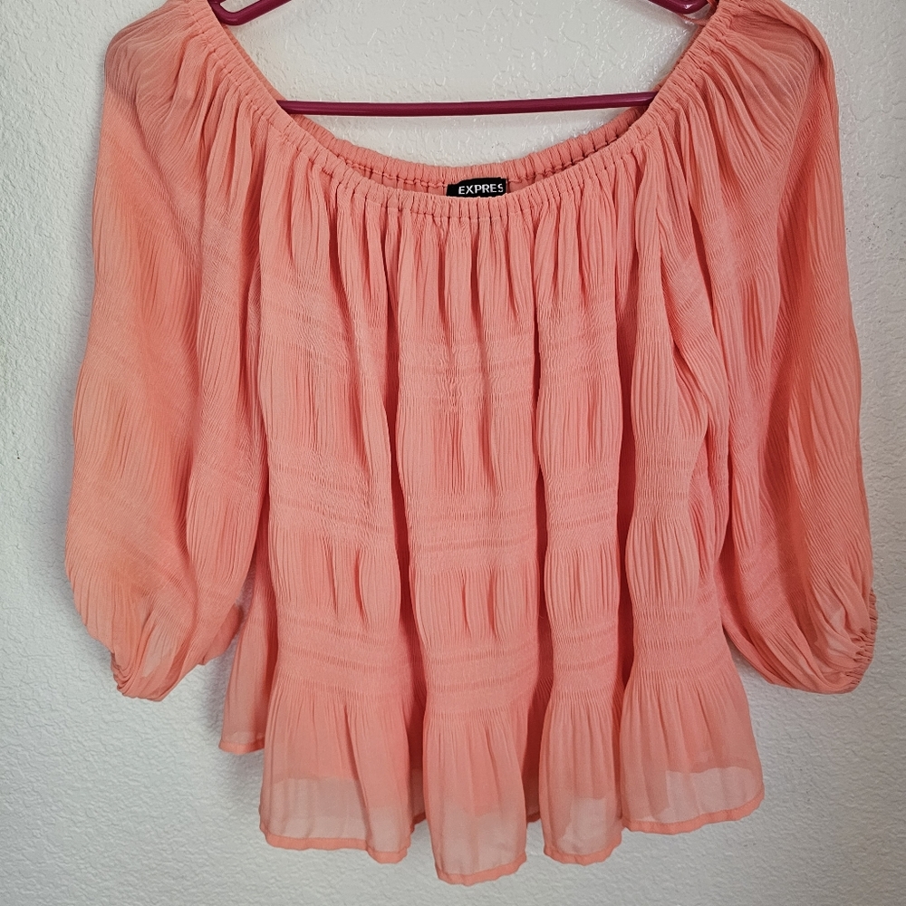 Express Off the Shoulder Ruffle 3/4 Sleeve Top